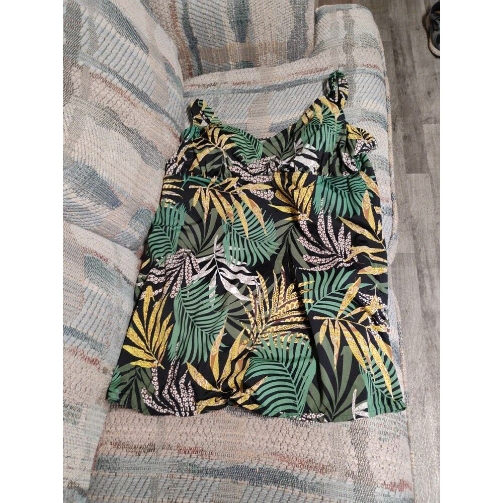 Penbrooke Leaf Print 1 Piece Swim Suit Dress Multicolor Hawaiian Beach